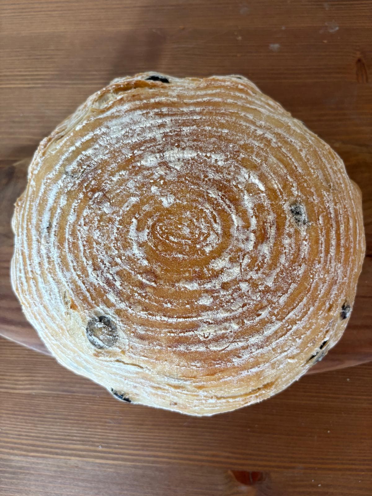 A swirled raisin sweet loaf